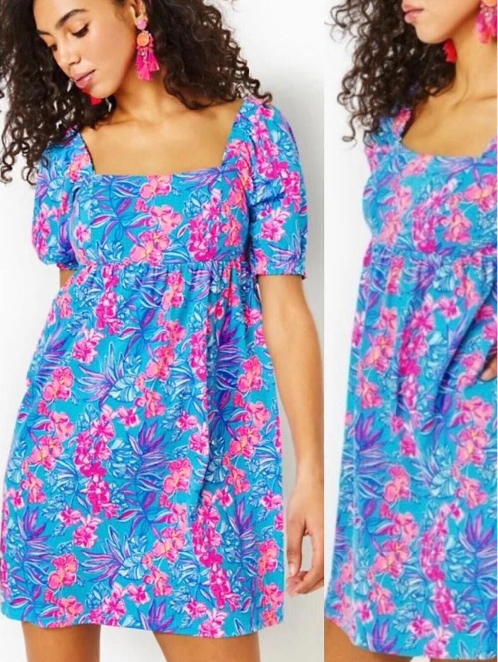 Lilly Pulitzer Delaney Puff Sleeve Smocked Floral Mini Dress NWT